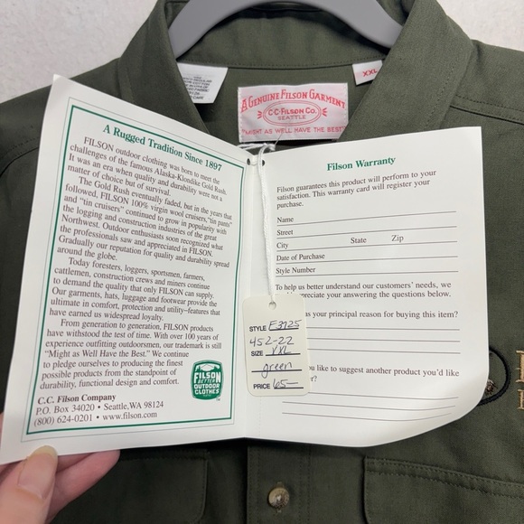 NWT Filson Ruggs Ranch Embroidered Button Down Shirt XXL Cotton USA Made Green - Picture 4 of 9